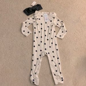 NWT Cat and Jack baby girl ruffle ribbed one piece w headband